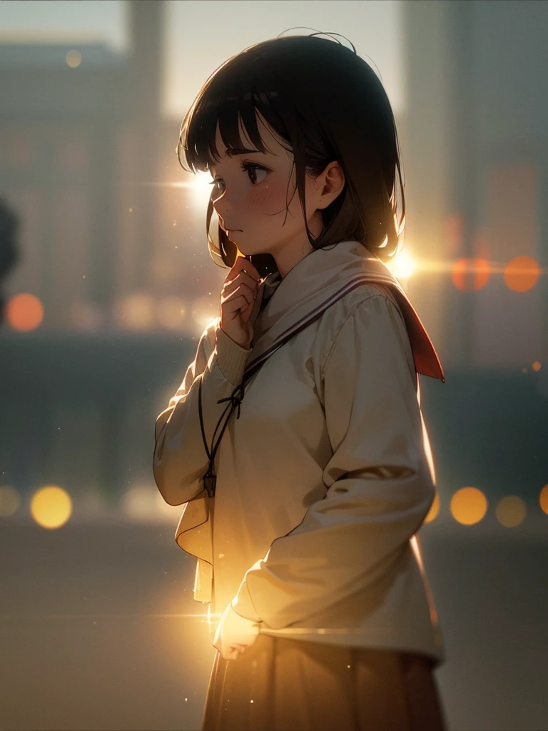 (Sumilux f1.4 50mm , low Latitude old color negative film , cross process , bokeh, flare, chromatic aberration , soft focus, (Shallow focus) , soft glow , Maximum aperture, high Key , Transparent depiction) , artistic photo , looking away , Harry Potter starring Rowan Atkinson , Hermione is played by Shimura Ken
