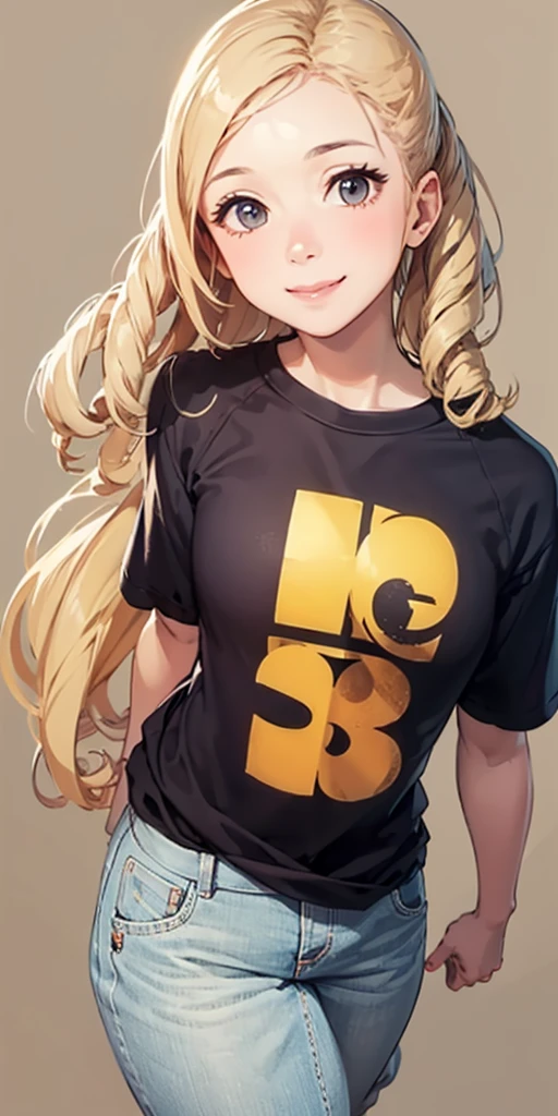 Simple Background, whole body, smile, Blonde, T-Shirts