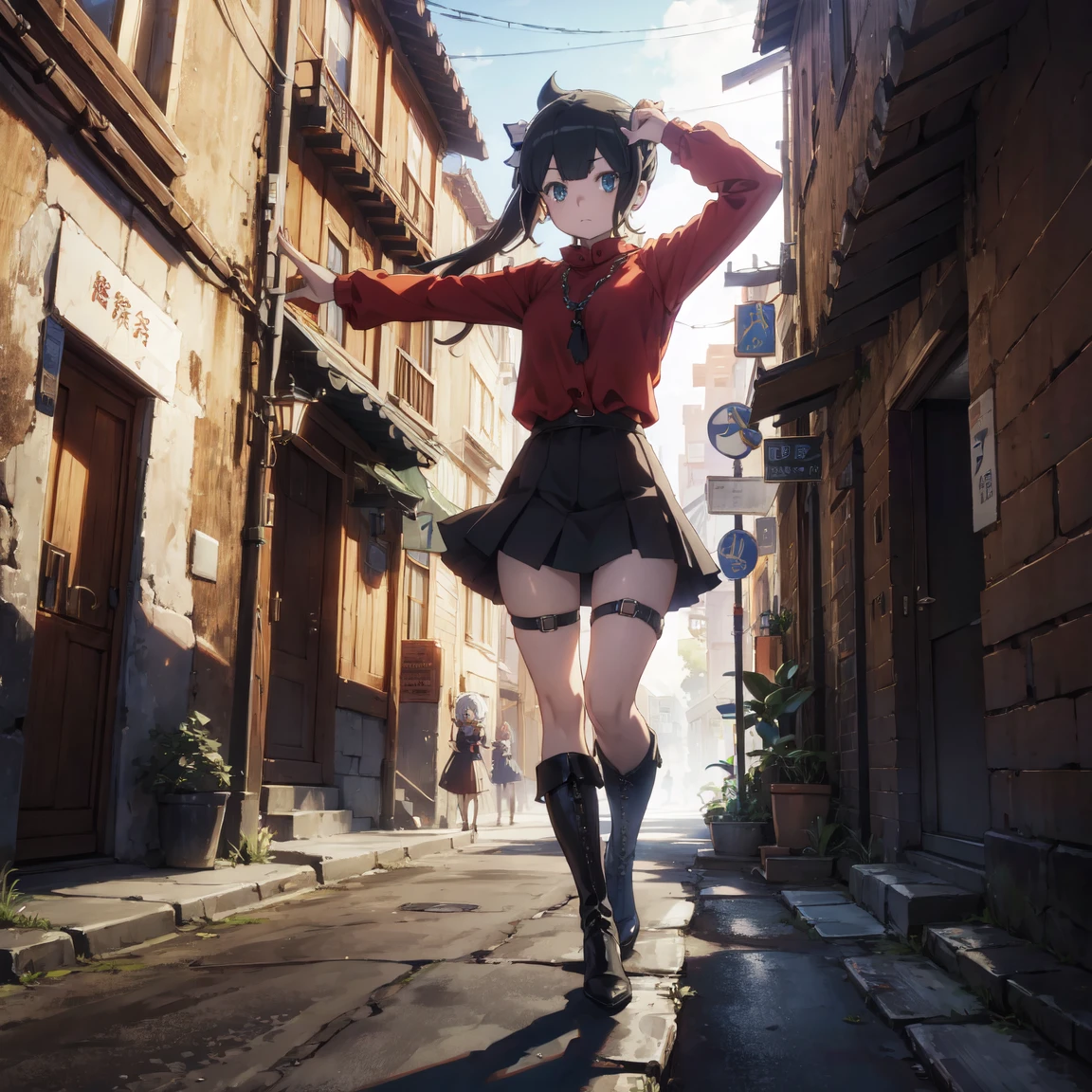 score_9, score_8_up, score_7_up, score_6_up, score_5_up, score_4_up, source_anime, 1girl, black hair, long hair, green eyes, w-w-chain, shackles, raise arms, clean hair, red shirt, skirt, stockings, high heels, night, dungeon, best quality, best res, 4K UHD,
1girl, white hair, red eyes, hairpin, ponytail, dress, skirt, black ankle boots, heels, Pull down arms, shackles, Looking at the viewer, 
 