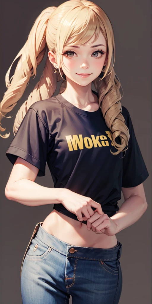 Simple Background, whole body, smile, Blonde, T-Shirts