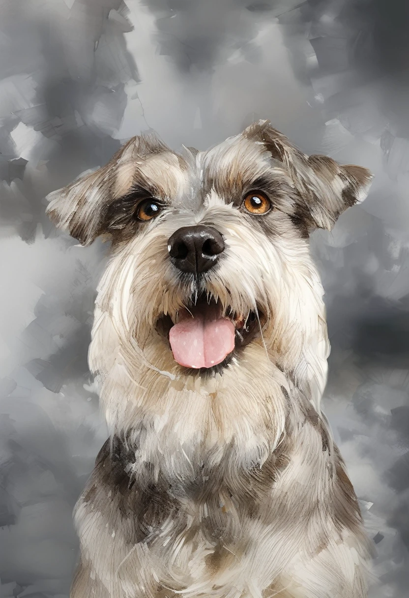 (very beautiful elaborate oil and watercolor painting), SNAUCHZER dog looking straight, composition, sweet, realistic and shiny eyes, gentle facial expression , quality\(8k, wallpaper of extremely detailed CG unit, masterpiece, high resolution, top-quality, top-quality real texture skin, hyper-realistic, increase the resolution, RAW photos, best quality, highly detailed )
