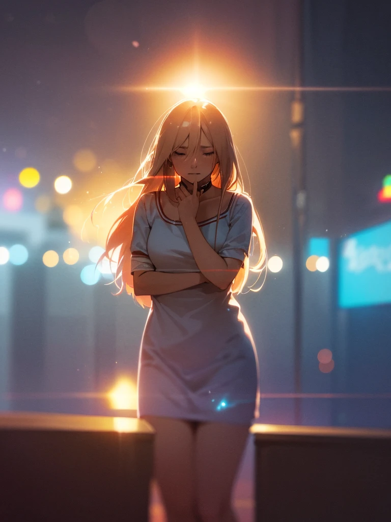 (Sumilux f1.4 50mm , low Latitude old color negative film , cross process , bokeh, flare, chromatic aberration , soft focus, (Shallow focus) , soft glow , Maximum aperture, high Key , Transparent depiction) , artistic photo , looking away , A bar with blues music, men and women couple , adult time