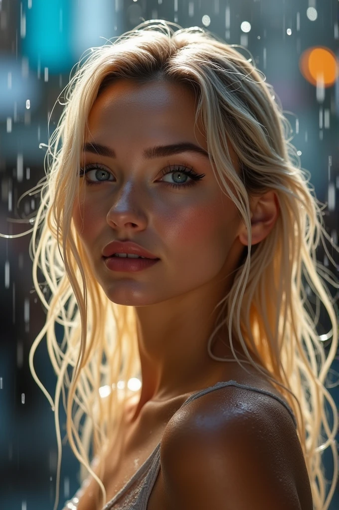 (Tabletop、highest quality、8k、Award-winning works、Ultra-high resolution)、One beautiful woman、(Soaked shirt:1.2)、(Soaking wet blonde:1.2)、(Soaking wet blonde:1.2)、(Wet and shiny hair:1.2)、(The wettest skin:1.2)、(Ultra-high resolution, Realistic water splashes:1.2)、(Perfect and most natural ultra-high resolution water splashes:1.2)、Colored contact lenses、Perfect Makeup、Long eyelashes、Beautiful eyeshadow、Bright and shiny lipstick、(Very heavy rain is falling:1.4)、(Glowing Skin:1.2)、(A soaked woman:1.2)、(Face close-up:1.1)、(Strongly blurred Shibuya city background:1.1)、(Strongly blurred background:1.1)、Accurate anatomy、Ultra HD Hair、(Ultra-high resolution for perfect, beautiful teeth:1.1)、Ultra-high resolution beauty face、Ultra HD Hair、Ultra-high resolution sparkling eyes、Shining, Ultra-high resolution beautiful skin、Ultra-high resolutionの艶やかな唇