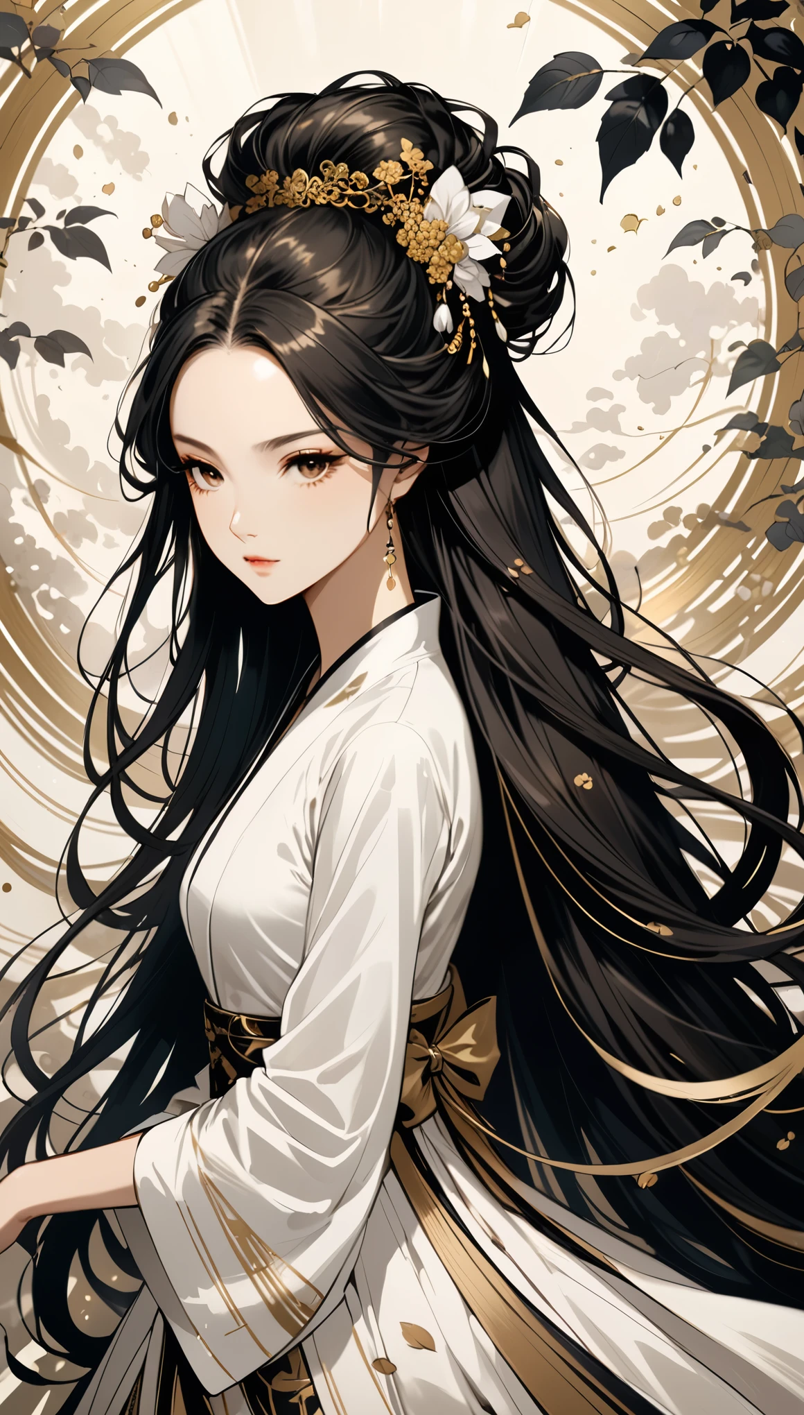 in style of Brad Kunkle
character concept design,1girl,ojou-sama posture,multi-tied hair,incredibly long hair,extreme elegance,extremely detailed,(Background blur,Depth of Field,Blurred foreground,Motion Blur:1.5)
