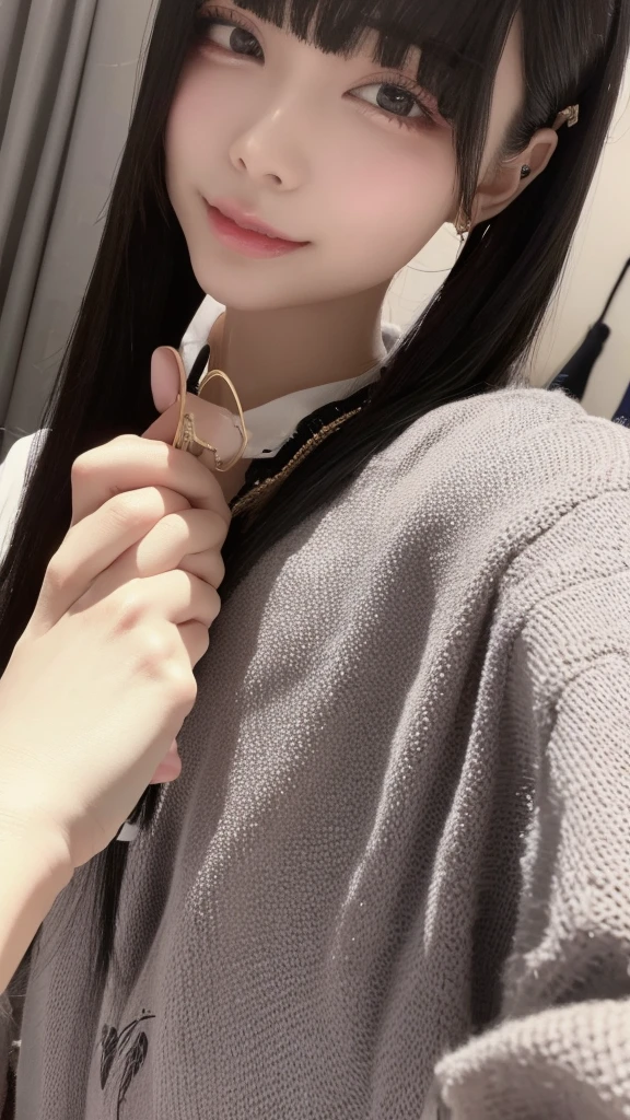 One girl, solo, High resolution, masterpiece, accurate, Anatomically correct, Winner of numerous awards, 最高quality, Damaged, detail, High-resolution model, 高いdetail, 高quality, quality, Retina, Very detailed, Textured skin, Ultra high definition, Long Hair, Black Hair, Large Breasts, saliva, tongue, Drooling, A seductive smile, (Blowjob:1.5、jirai type girl:1.1)