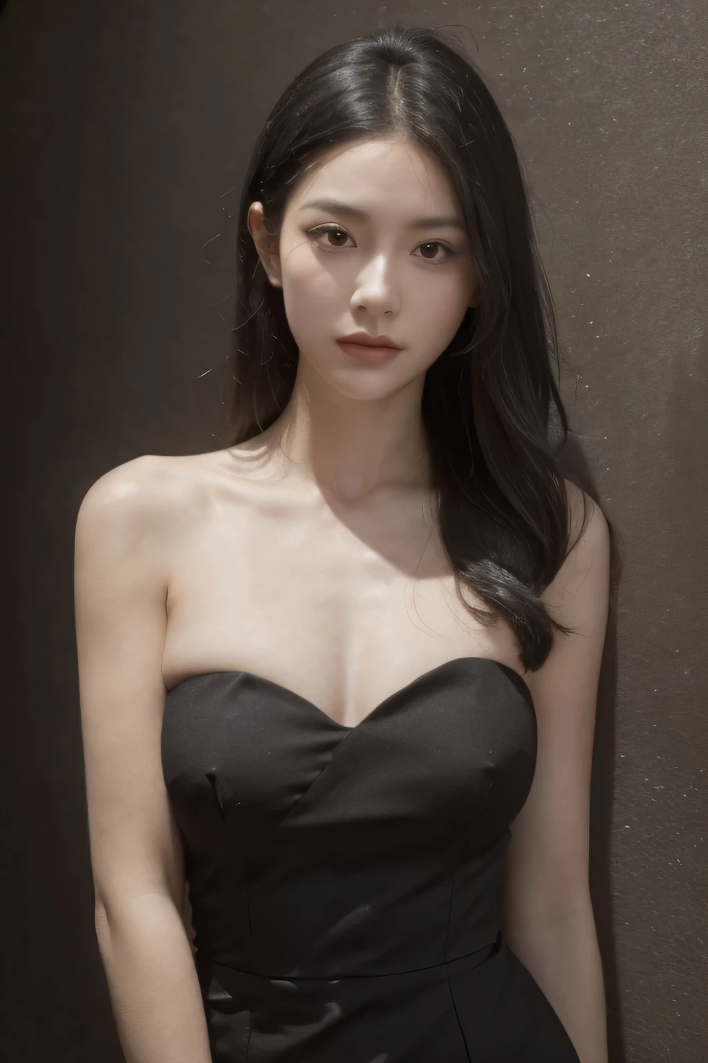 (Sharp picture),1 girl,black hair,Wear a black dress,big breasts,beautiful face