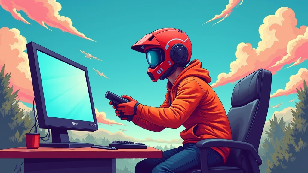 Uma imagem de um qumidairto de jogador colorido，There&#39;s a computer and the word "live"，midair，Camera，Uavs，painting of a，cartoon image