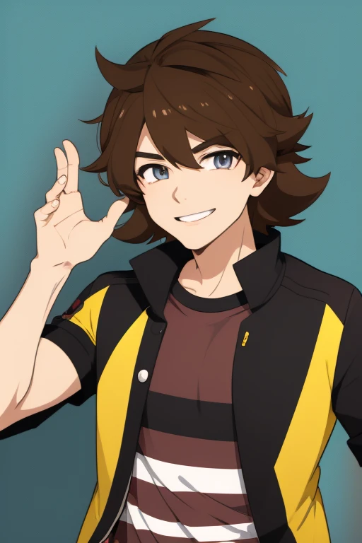 A smiling male 22 year old Pokémon trainer with brown hair and a Hypno, drawn in the Pokémon anime art style