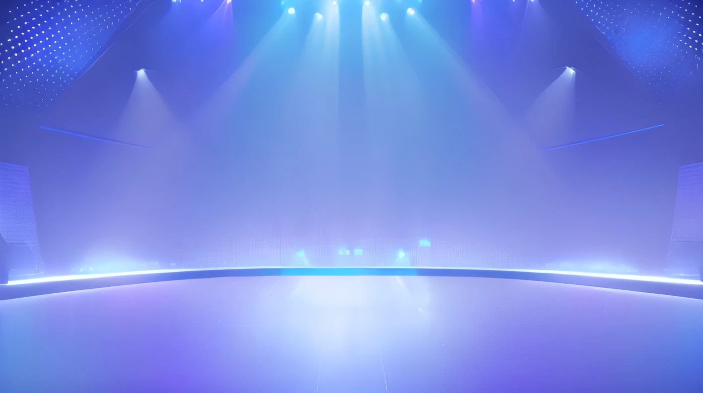 a close up of a stage with spotlights and a blue background, stage background, futuristic room background, arena background, plain studio background, basic background, personal room background, ambient light background, gradient studio background, background(hard), background with neon lighting, ballroom background, studio background, cool background, empty background, plain background, interior background, clean background blue technology,Colorful