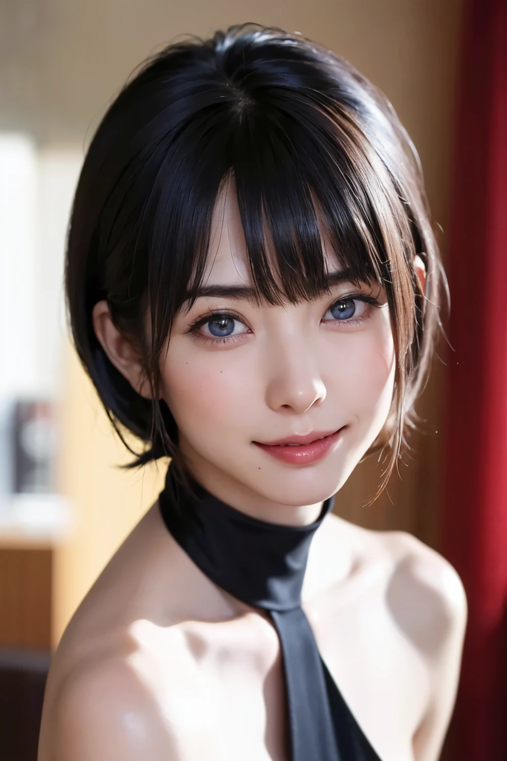 (Tabletop, Highest quality、Very attractive adult beauty、Add strong highlights to the eyes、Look closely at the camera:1.4、A beautiful woman with mature charm、Ideal body type、Perfect Anatomy、Short brunette bob、Shiny Hair、Lip gloss),One Girl, alone, 明るい茶色のShiny Hair, scarf,Realistic, Looking at the audience、Please tilt your head a little, Bright colored crystal light blue eyes, 短いShiny Hair、 chestの中央に穴が開いた白いタートルネックの服,chestの真ん中に丸い穴が開いたセクシーな白いタートルネックのニットセーター、 lips, Lip gloss，prohibit, Upper Body、Big eyes、eyelash、Face is a little red、Embarrassing)、((Italian road system in winter))、((Short hair with bangs、Big eyes、Give students a very strong highlight、{Huge|big|Hugeな|Mega} chest:1.4、very bigger chest、Gazing at the audience、Very beautiful beauty、Listen carefully、Long neck、Laugh a little、Beautiful Teeth、Laughing with your mouth open、Heart-shaped pupils))、28 years old、Very cute supermodel、