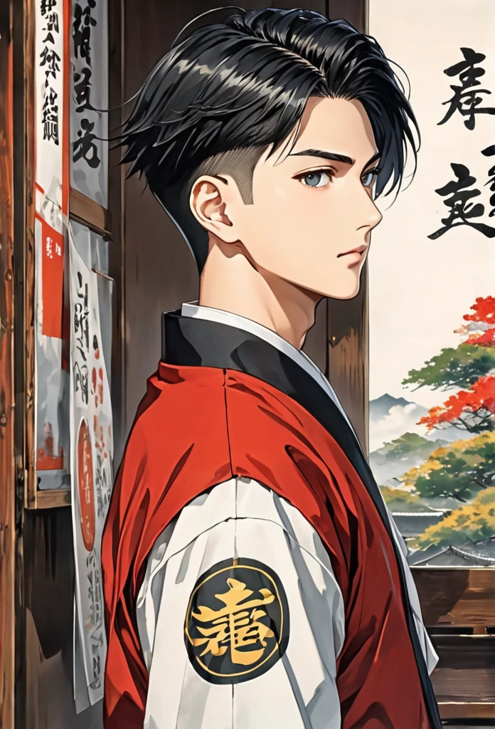 score_9, score_8_superior, score_7_superior,sauce_anime, High-resolution images,masterpiece,Highest quality,Beautiful Skin,black Hair,Undercut Hair,anime_boy, TraditionalJapanesseSchoolUniform,EntireBodyView
