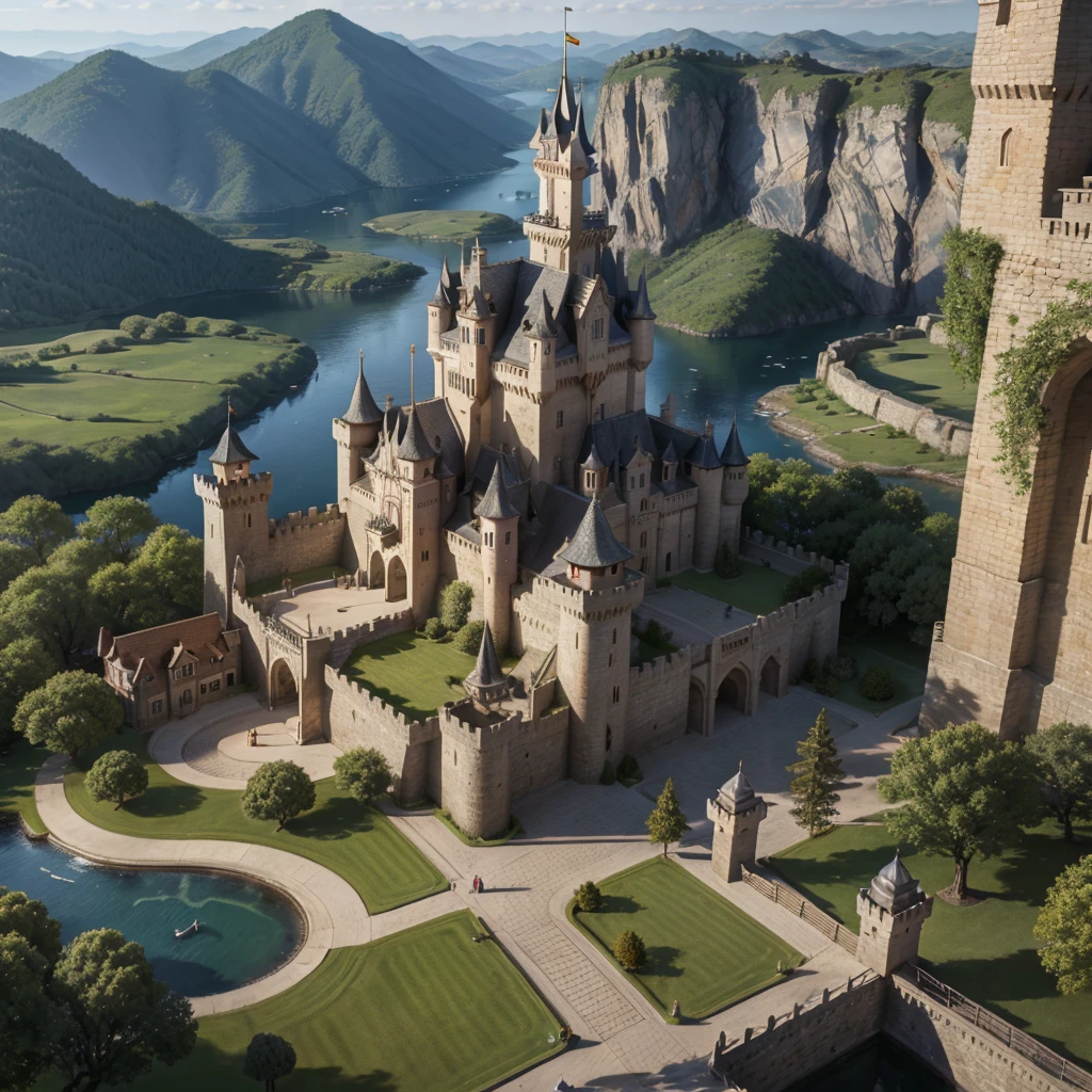 Vivid depiction、３DCG、Fantasy、live-action、A depiction of the castle&#39;s large, closed gate only、Stormy Night