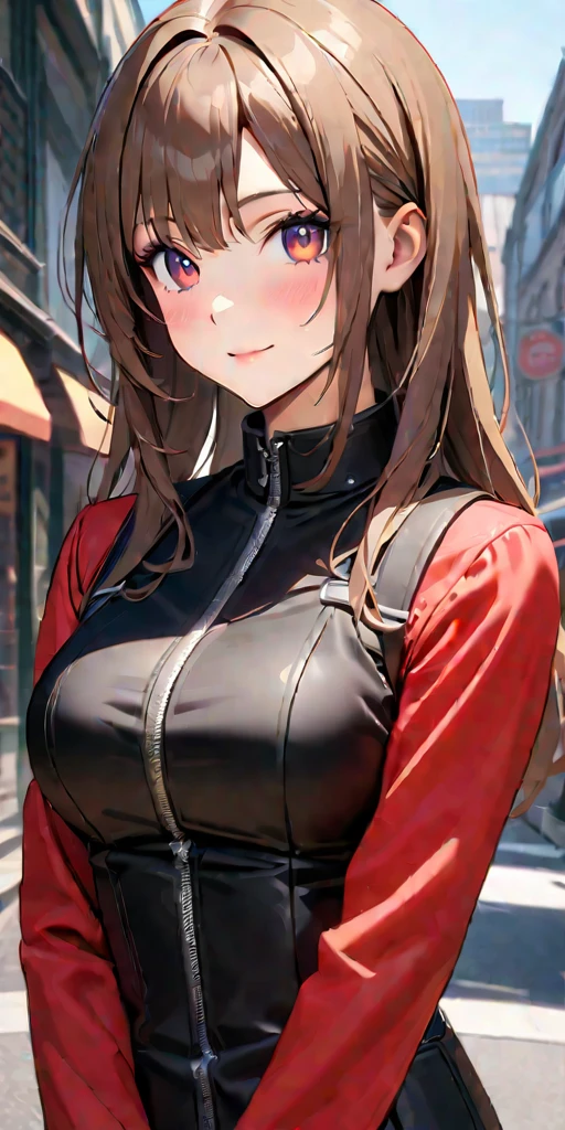 ((Highest quality、masterpiece、anime style、best quality、high resolution、8k、detailed、ultra-detailed:1.3))、Long legs:1.2, Beautiful woman with perfect figure:1.4、(Smiling:1.2), double eyelid、30-year-old female、((((One Woman,beautiful face,Beautiful face、Outdoor,upper body:1.5)))),Big Breasts、High resolution, accurate, Anatomically correct, High-resolution model, high quality, Very detailed, Ultra high definition