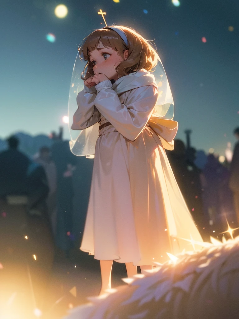 (Sumilux f1.4 50mm , low Latitude old color negative film , cross process , bokeh, flare, chromatic aberration , soft focus, (Shallow focus) , soft glow , Maximum aperture, high Key , Transparent depiction) , artistic photo , looking away , Harry Potter starring Rowan Atkinson , Hermione is played by Shimura Ken