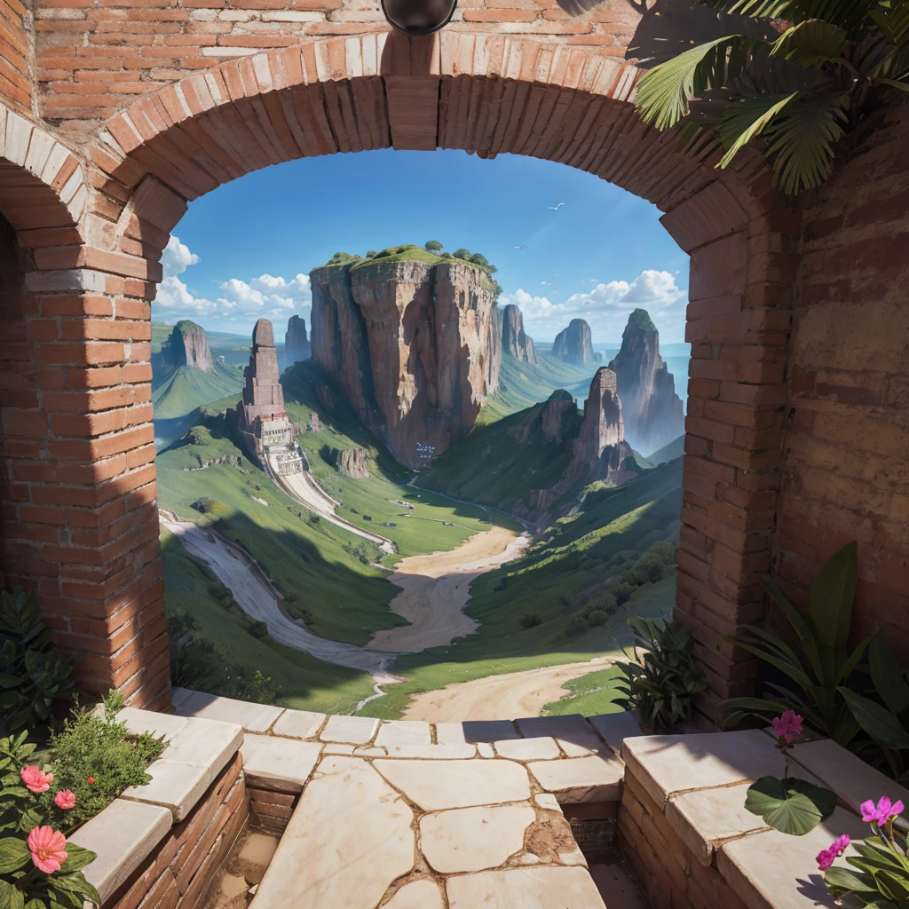 Vivid depiction、3DCG、Fantasy、Clear photos、A large hole in the ground next to the wall、