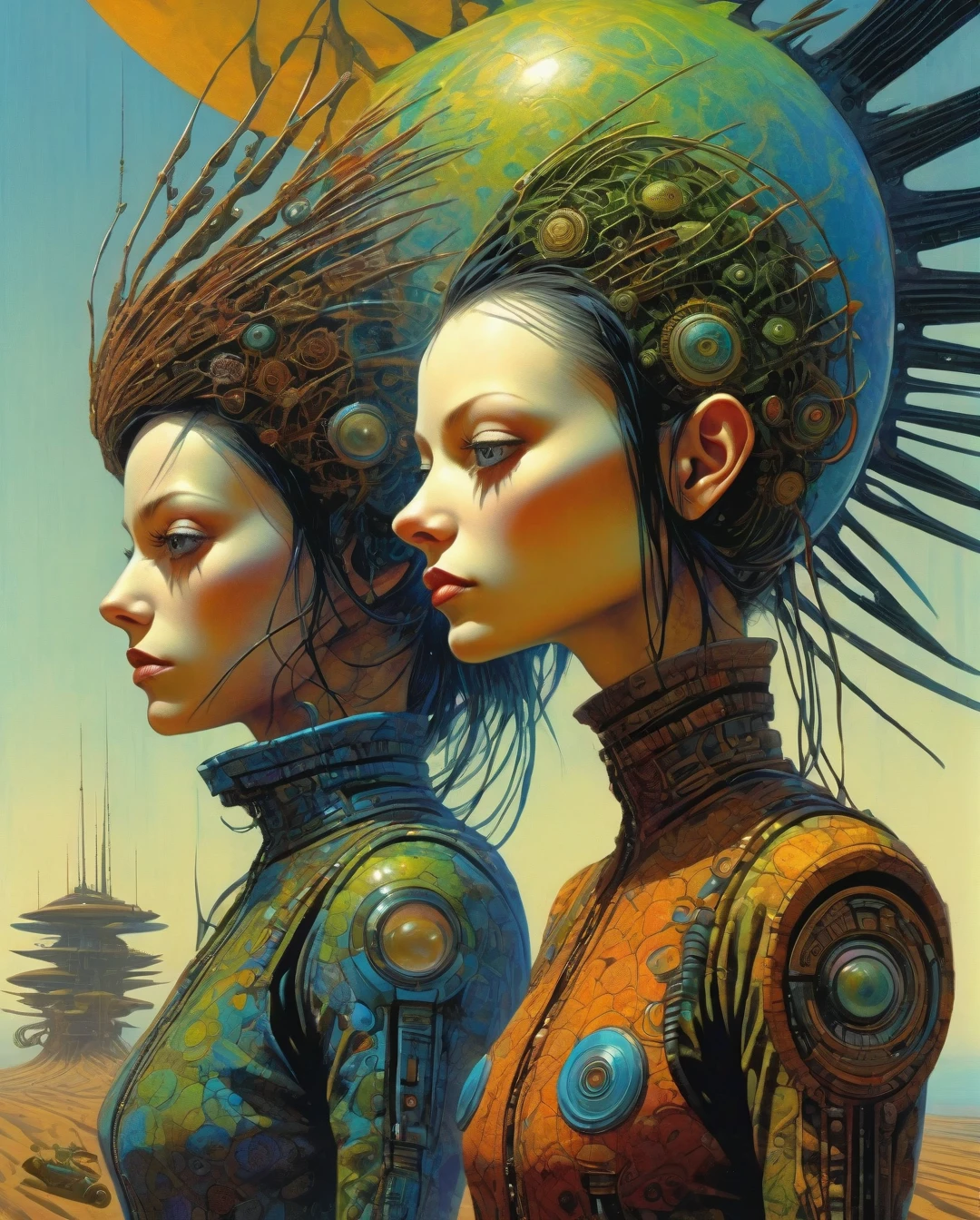 Science fiction , Ricardo Bofill, retrofuturism, Margarita Keane, 1980's Sci-Fi parody movie still portraiture photography, psychedelic indigenous futurism :: in the style of Android Jones and Robert Venosa and Emek :: the intricate style of Naoto Hattori Jakub Rozalski, professional ominous Conceptual art, by artgerm and greg rutkowski, an intricate, elegant, very detailed digital painting, Conceptual art, seeds, sharp focus, illustration, in the style of simon stalenhag, Wayne Barlowe, y igor kieryluk., (Art inspired by Dave Mckean, intricate details, oil painting)