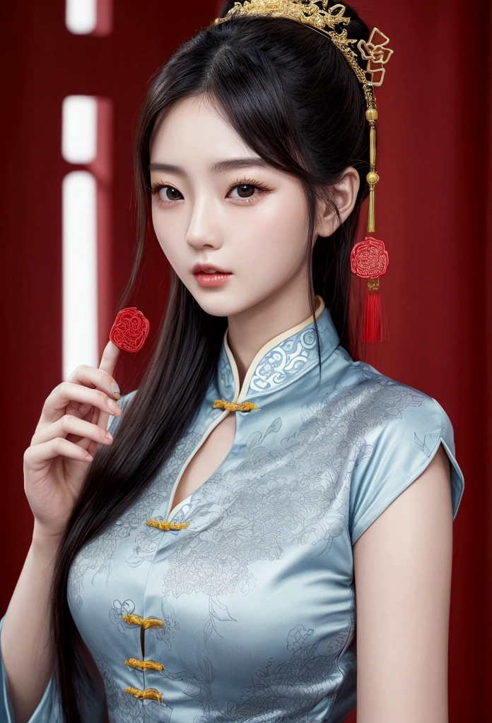 a chinese and beautiful women,22 years old,Half-length portrait