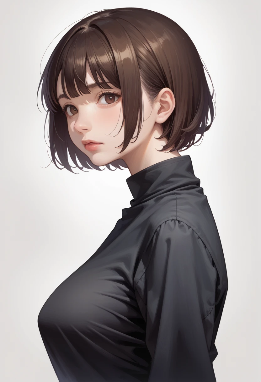 anime girl with short hair and brown eyes in a black dress, semirealistic anime style, anime style portrait, face anime portrait, painted in anime painter studio, in an anime style, portrait of an anime girl, sayori, made with anime painter studio, portrait of anime woman, detailed anime soft face, perfect anime face, in anime style, anime realism style,

perky breasts,pointy breasts, torpedo breasts, from side, large breasts