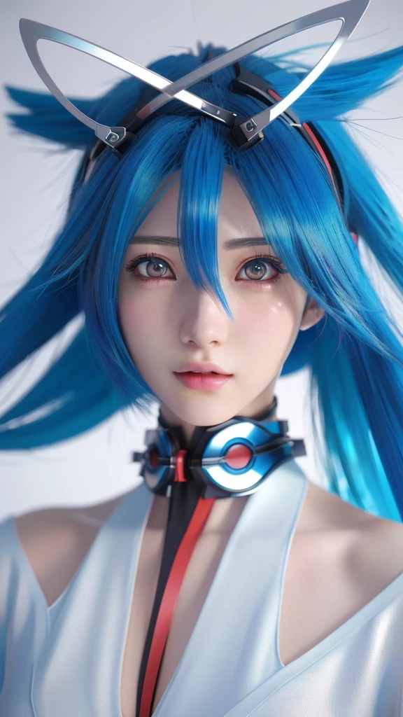 Anime style girl with blue hair and red ears posing for a photo, Realistic Anime 3D Style, Ultra realistic anime, 3D Anime Real, Anime Style. 8k, Anime Styled 3d, Photorealistic Animation girl render, anime cgi style, Realistic anime art style, Photorealistic Animation, Amazing anime 8k, Portrait Anime Astronaut Girl