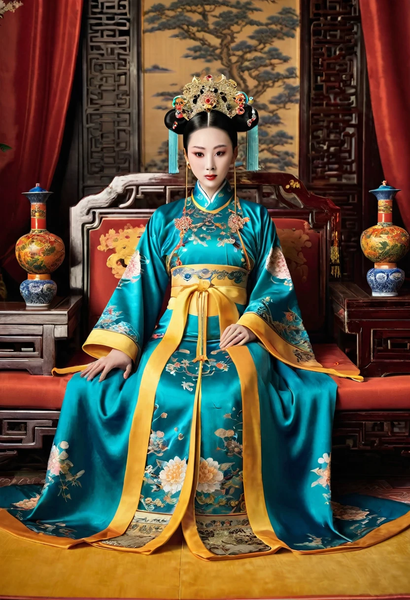 Gorgeous Empress of the Chinese Court during the Qing Dynasty Gorgeous Empress of the Chinese Court on a sofa, nude, large and golden, with her legs on the sofa, wide open, knees bent, in an M pose (pornographic pose), with her hair tied on both sides The background of this perverted and erotic woman wearing a crown and tying her hair is the Chinese court of the Qing Dynasty. The scene is set in the luxurious room of an empress in the Qing Dynasty Chinese court.
Translated with DeepL.com (free version)