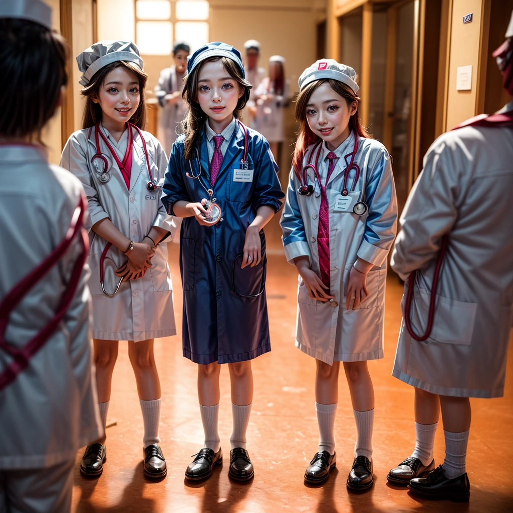 SFW, ExtremelyDetailed (((Medical Kids group in Kidzania:1.4))), Childish perfect face, Reflective Eyes, Detailed(Delicate Clothing textures), Corrected Leg to Foot Line, Dynamic Joyful Expressions LifeLike Rendering, ((Specular Reflection:1.28)), TopQuality 8K Ultra-detailed masterpiece (ProfessionalPhoto:1.37)(Acutance:0.8),(Luminism),(Exposed:0.28)