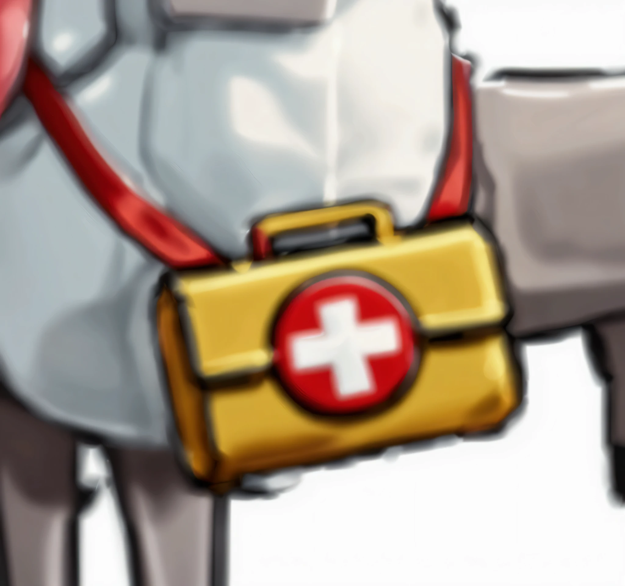 一只first aid kitclose up, first aid kit,Red band,Shoulder bag,Red Cross Mark, Additional Details, first aid kit, Injuried, more details, Tiny details, close up, 8k,ue5 render,3D Rendering,Thick coating style,Cartoon Style,Large color blocks