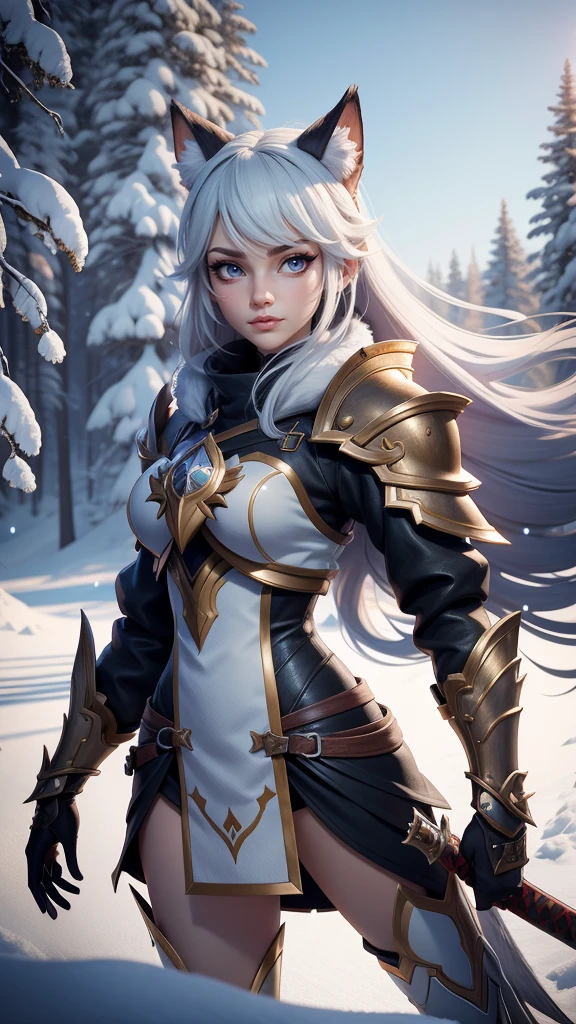 a young girl with a sword and sleek wolf armor in the snow, an anime drawing inspired by rossdraws, Artstation contest winner, fantasy art, a very beautiful berserker woman, trending on artstation pixiv, detailed anime character art, small breasts, clean detailed anime art, detailed anime artwork, forest hunter lady, extremely detailed artgerm, detailed anime art, detailed digital anime art