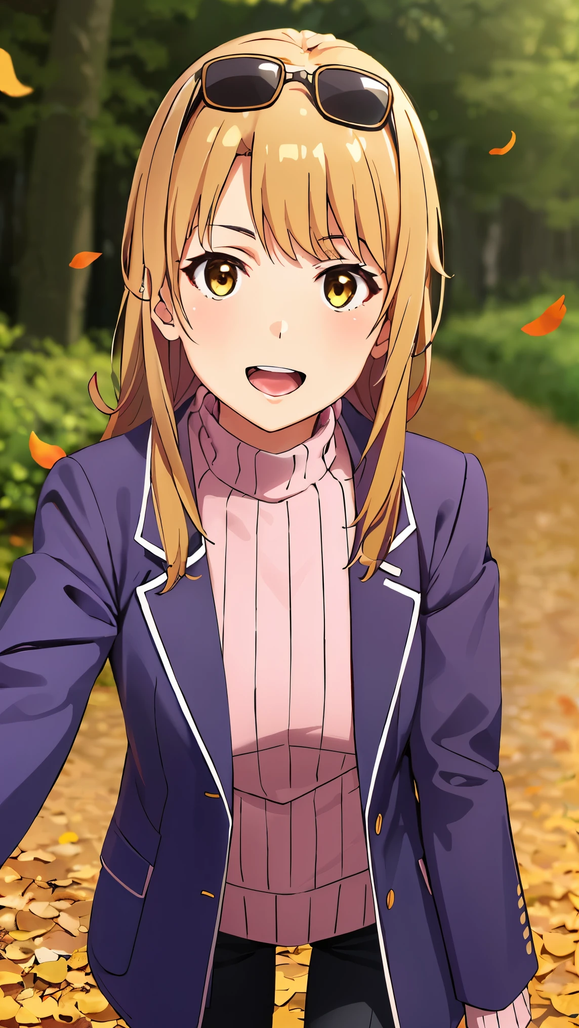 irohaisshiki, iroha isshiki, long hair, brown hair, (brown eyes:1.5),
BREAK (long sleeves, purple jacket, open clothes, sweater, coat, eyewear on head, ribbed sweater, purple sweater:1.2),
BREAK standing, all fours, sex from behind, facing viewer, tongue out, open mouth , smile ,rolling eyes,
BREAK detailed background, detailed face, (frontier western theme:1.1), autumn forest background, fallen leaves,
BREAK ((top quality, 8k, masterpiece: 1.3, ultra hd, high quality, best quality, high definition, realism)), sharp focus: 1.5, Beautiful woman with Slim body, (perfect hands, perfect anatomy),