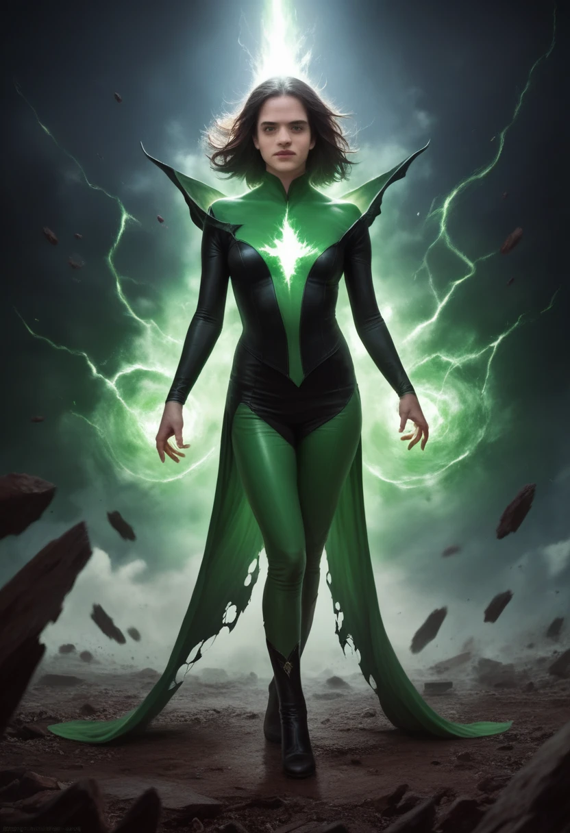 Meliodas, extremely detailed face and body, beautiful green leather outfit, demonic energy, dark aura, supreme power, destroyed environment, (best quality,4k,8k,highres,masterpiece:1.2),ultra-detailed,(realistic,photorealistic,photo-realistic:1.37),intricate details,dynamic pose,powerful expression,dramatic lighting,dark fantasy,manga style