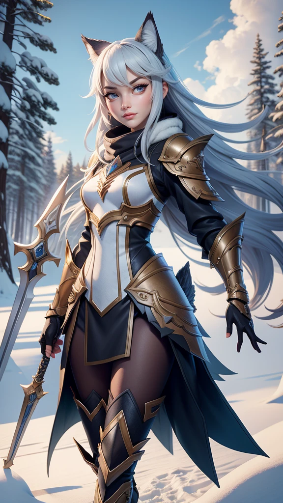 a 12 year old girl with a sword and sleek wolf armor in the snow, an anime drawing inspired by rossdraws, Artstation contest winner, fantasy art, trending on artstation pixiv, detailed anime character art, small breasts, clean detailed anime art, detailed anime artwork, forest hunter lady, extremely detailed artgerm, detailed anime art, detailed digital anime art