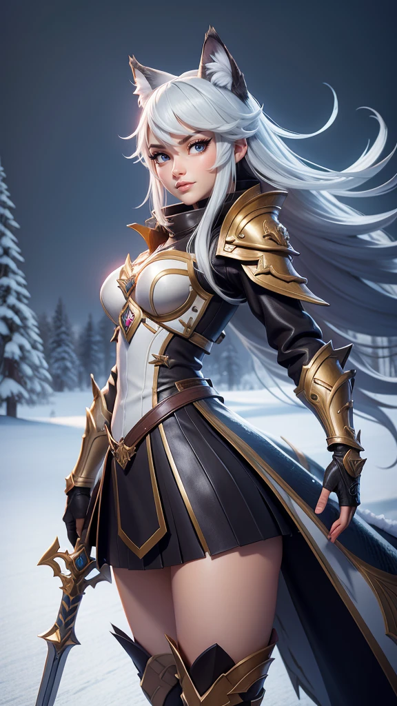 a 12 year old girl with a sword and sleek wolf armor in the snow, an anime drawing inspired by rossdraws, Artstation contest winner, fantasy art, trending on artstation pixiv, detailed anime character art, small breasts, clean detailed anime art, detailed anime artwork, forest hunter lady, extremely detailed artgerm, detailed anime art, detailed digital anime art