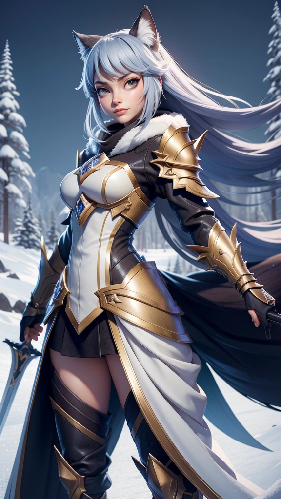 a 12 year old girl with a sword and sleek wolf armor in the snow, an anime drawing inspired by rossdraws, Artstation contest winner, fantasy art, trending on artstation pixiv, detailed anime character art, small breasts, clean detailed anime art, detailed anime artwork, forest hunter lady, extremely detailed artgerm, detailed anime art, detailed digital anime art