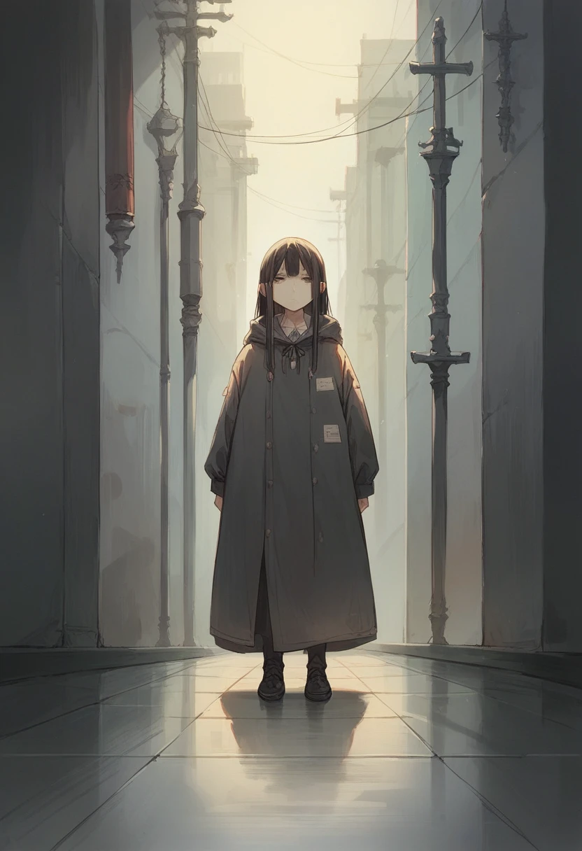 Standing on a dark grey floor,Anime Style,10 Girls,全裸でAlign女の子達,Expressionless,Standing neatly in a row,Facing the same direction,Align,