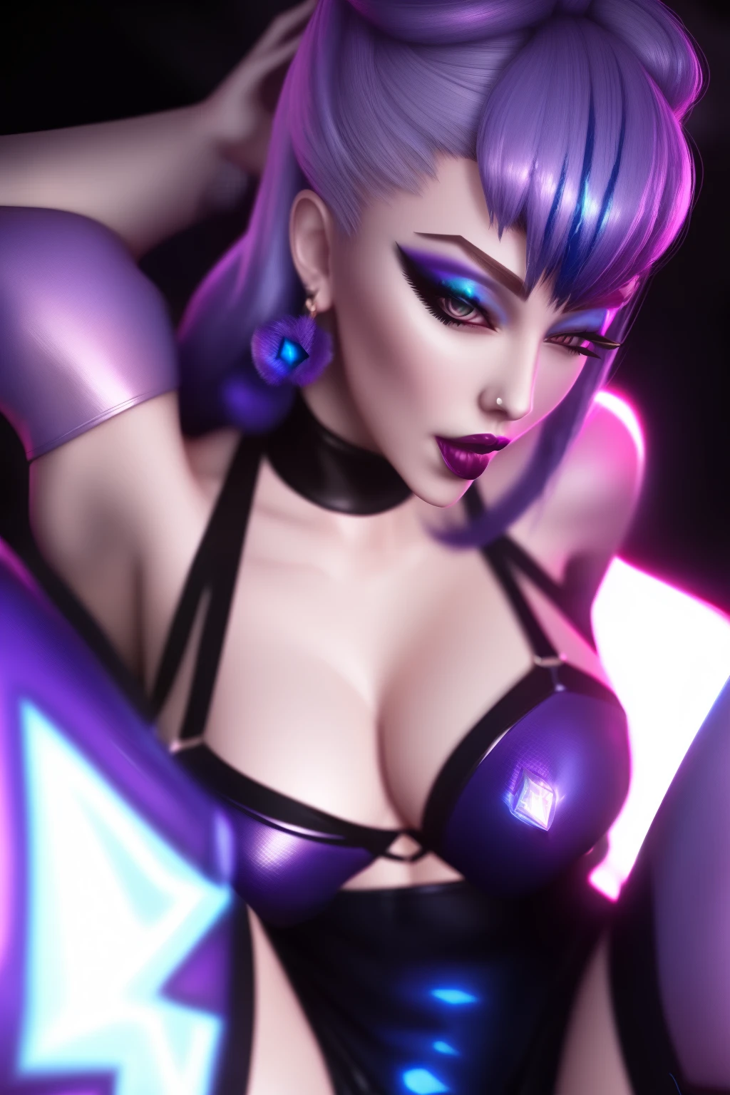 evelynn league of legends, KDA ALL OUT apparel, wide shot, uhd, super detail, best quality, highres, 8k, (evelynn kda all out),