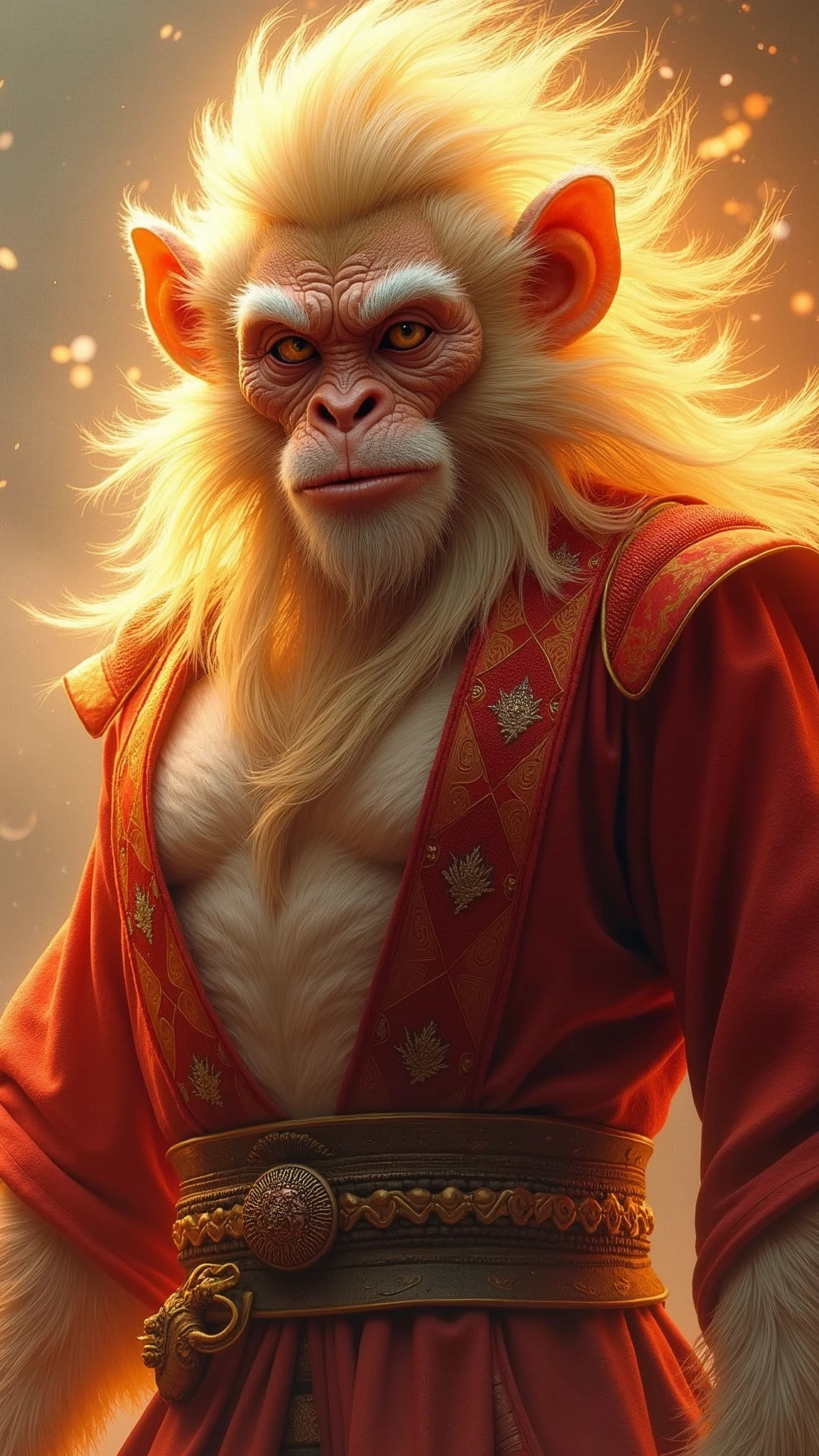 （masterpiece：1.2），Best quality，Chinese Mythology，Realistically， solo，Glowing Monkey，（Sun Wukong：1.5）