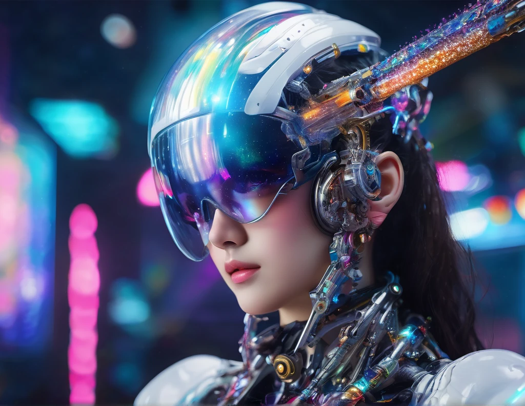 Super huge、Mechanical Ostrich、Beam from the mouth、universe space、cyber punk、High resolution, masterpiece, accurate, Anatomically correct, Highest quality, Sparkle Effect, One girl, 