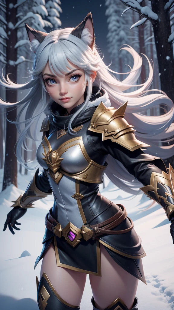 a very young girl with a sword and sleek wolf armor in the snow, an anime drawing inspired by rossdraws, Artstation contest winner, fantasy art, a very beautiful berserker girl, trending on artstation pixiv, detailed anime character art, small breasts, dynamic pose, action scene, clean detailed anime art, detailed anime artwork, forest hunter girl, extremely detailed artgerm, detailed anime art, detailed digital anime art