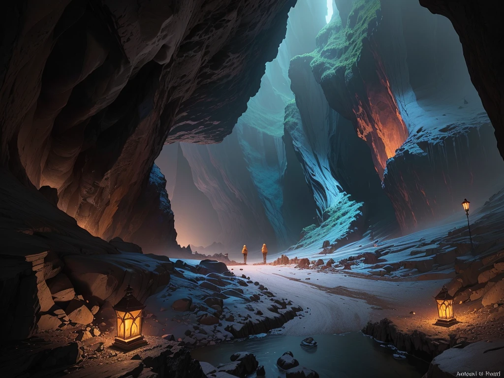 There is a cave，There&#39;s fire inside, Diablo digital concept art, Dark fantasy environment, Dark fantasy concept art, dark cinematic concept art, Fantasy doomsday environment, Dark Concept Art, Hell sight, Dark fantasy art, Detailed 4k concept art, Concept Art 8 K, Theatre concept art, Inspired by Andreas Rocha, Epic digital concept art