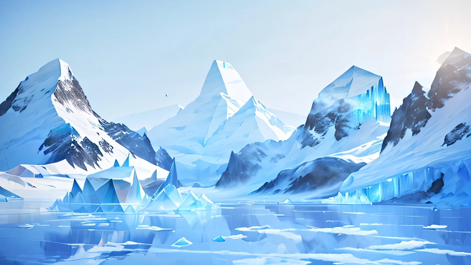 There is a picture of frozen mountains and blue ice, There are snow mountains and ice, Cold, Icebergs in the background, Mountains made of icebergs, Low Poly digital art, industrial futuristic ice mine, Low Poly, Low Poly, Best selection on Adobe Stock, Cold mountains, Inspired by Mike Winkelmann, Cinema C4d colorful rendering