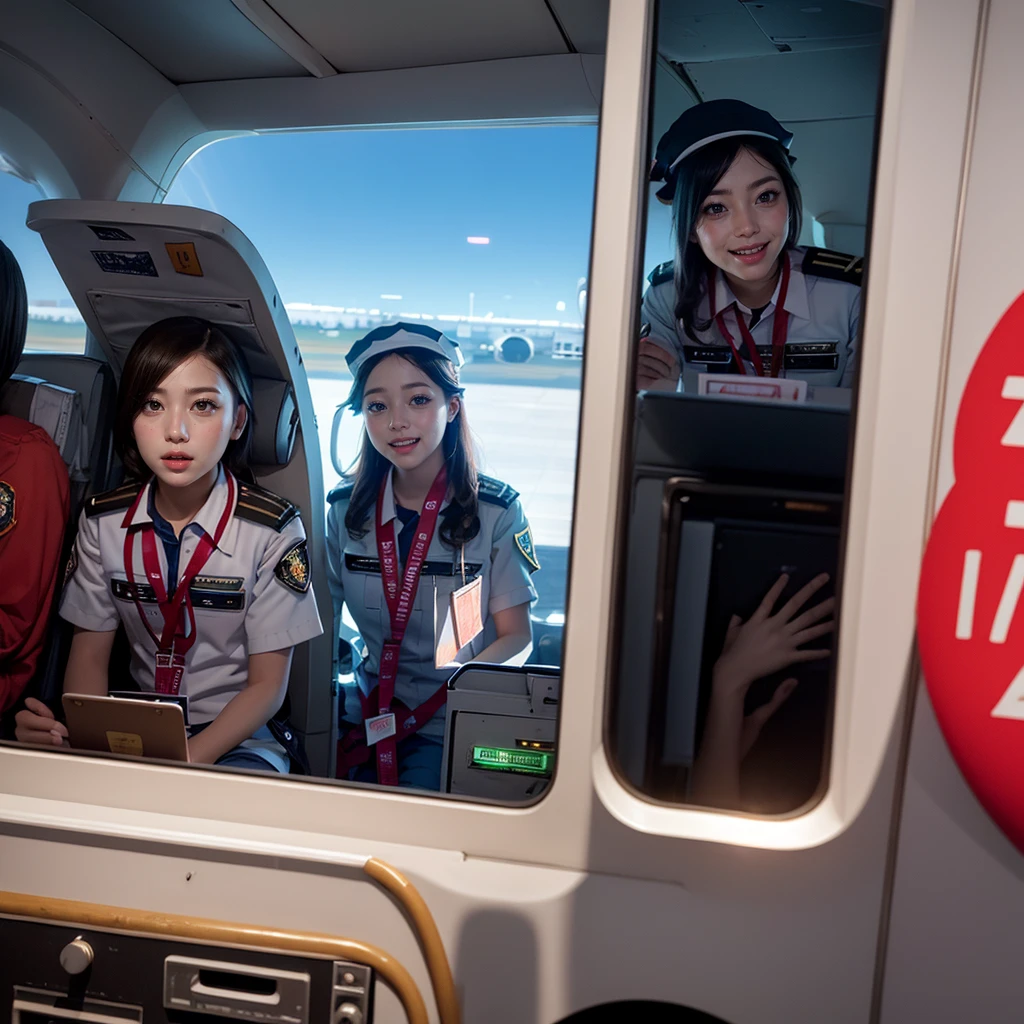 SFW, ExtremelyDetailed (((Air crew Kids group in Kidzania:1.4))), Childish perfect face, Reflective Eyes, Detailed(Delicate Clothing textures), Corrected Leg to Foot Line, Dynamic Joyful Expressions LifeLike Rendering, ((Specular Reflection:1.28)), TopQuality 8K Ultra-detailed masterpiece (ProfessionalPhoto:1.37)(Acutance:0.8),(Luminism),(Exposed:0.28)
