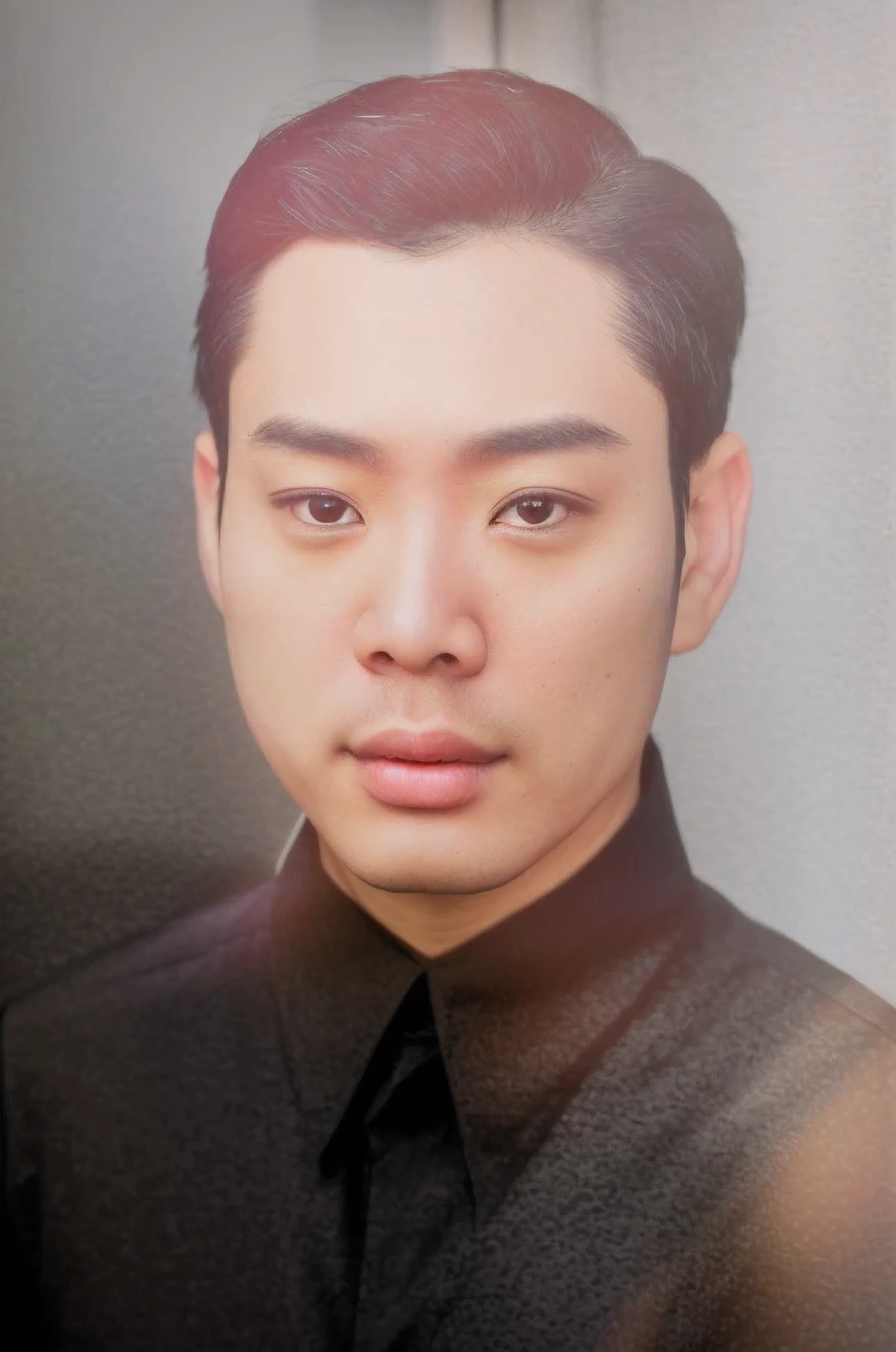 RAW photo of a 30 year old man, wearing a black shirt, Asian, short black hair, real face, real skin, (actual photo: 1.4), (high detail soft skin: 1.2), 8k uhd, dslr, soft light, high quality, grainy film, Fujifilm XT