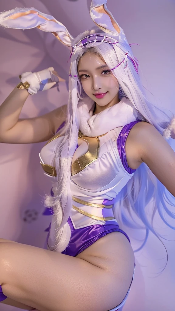 Arafe poses for a photo in a bunny suit., anime Cosplay, White cat lady, anime girl Cosplay, Seraphin Ahri Kuda, Irelia From League of Legends, Cosplay, Irelia, glamourous Cosplay, As an Overwatch character, Cosplay photo, ahri From League of Legends, Smooth white tight clothing suit, From League of Legends