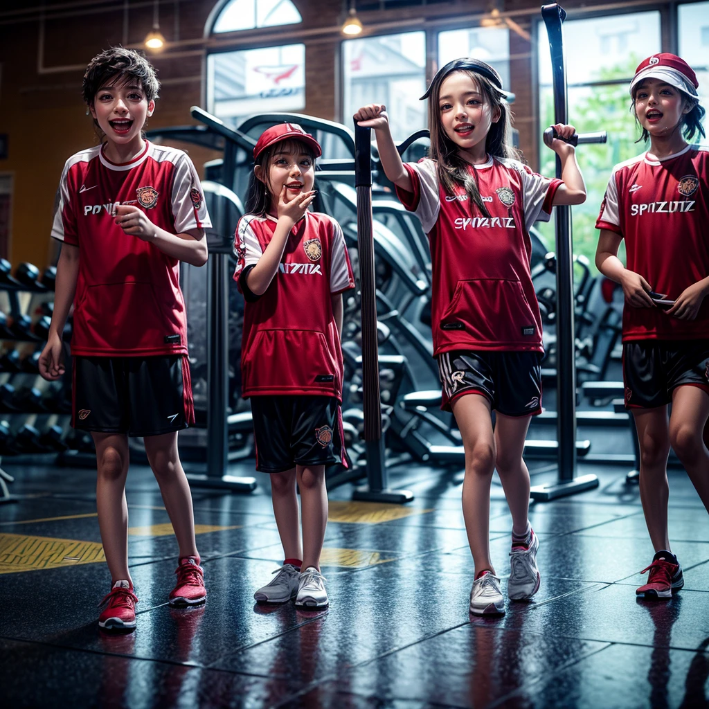SFW, ExtremelyDetailed (((SportsGym Kids group in Kidzania:1.4))), Childish perfect face, Reflective Eyes, Detailed(Delicate Clothing textures), Corrected Leg to Foot Line, Dynamic Joyful Expressions LifeLike Rendering, ((Specular Reflection:1.28)), TopQuality 8K Ultra-detailed masterpiece (ProfessionalPhoto:1.37)(Acutance:0.8),(Luminism),(Exposed:0.28)