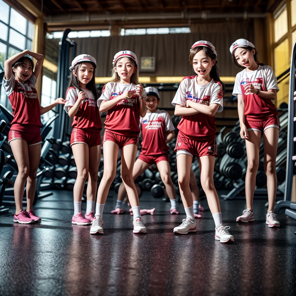 SFW,  ExtremelyDetailed (((SportsGym Kids group in Kidzania:1.4))), Childish perfect face, Reflective Eyes, Detailed(Delicate Clothing textures), Corrected Leg to Foot Line, Dynamic Joyful Expressions LifeLike Rendering, ((Specular Reflection:1.28)), TopQuality 8K Ultra-detailed masterpiece (ProfessionalPhoto:1.37)(Acutance:0.8),(Luminism),(Exposed:0.28)