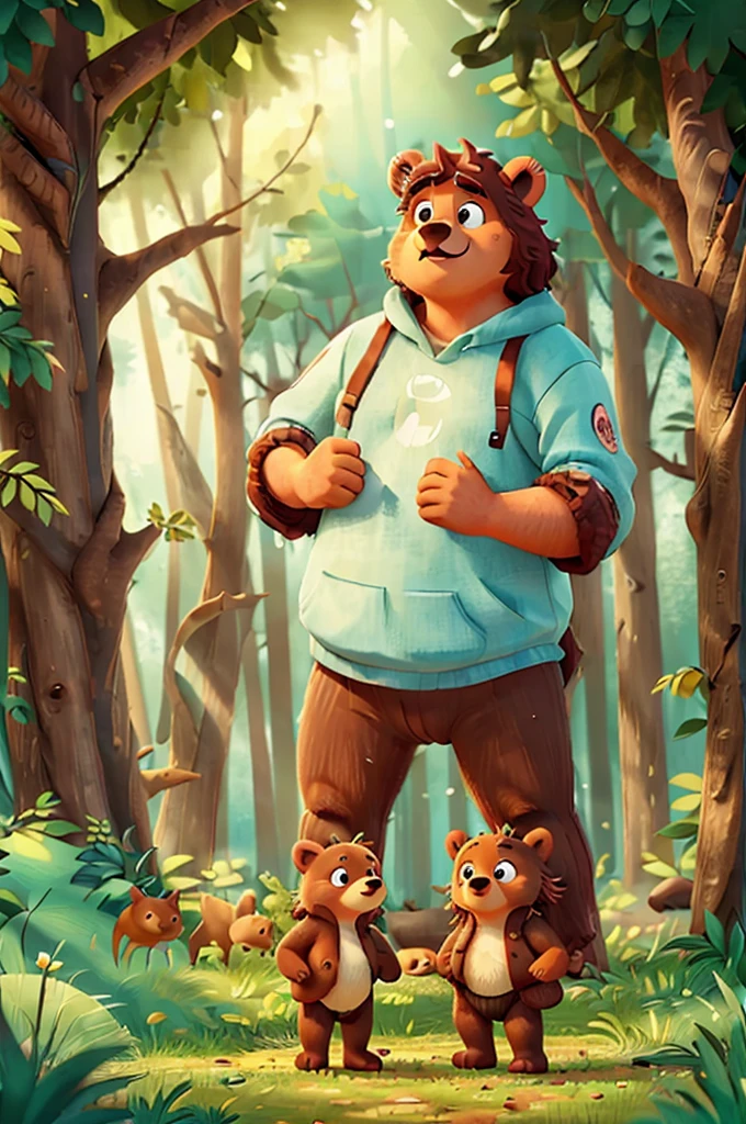 two bears, a big one (could represent an adult) and a small one (could represent Max), They are in the center of a clearing in a magical forest.