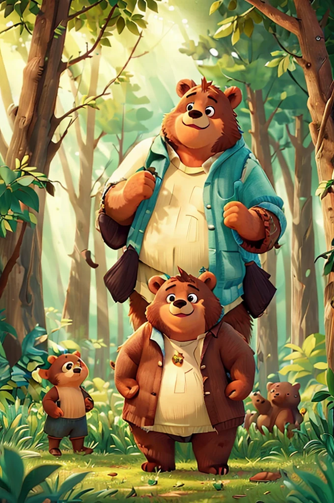 two bears, a big one (could represent an adult) and a small one (could represent Max), They are in the center of a clearing in a magical forest.