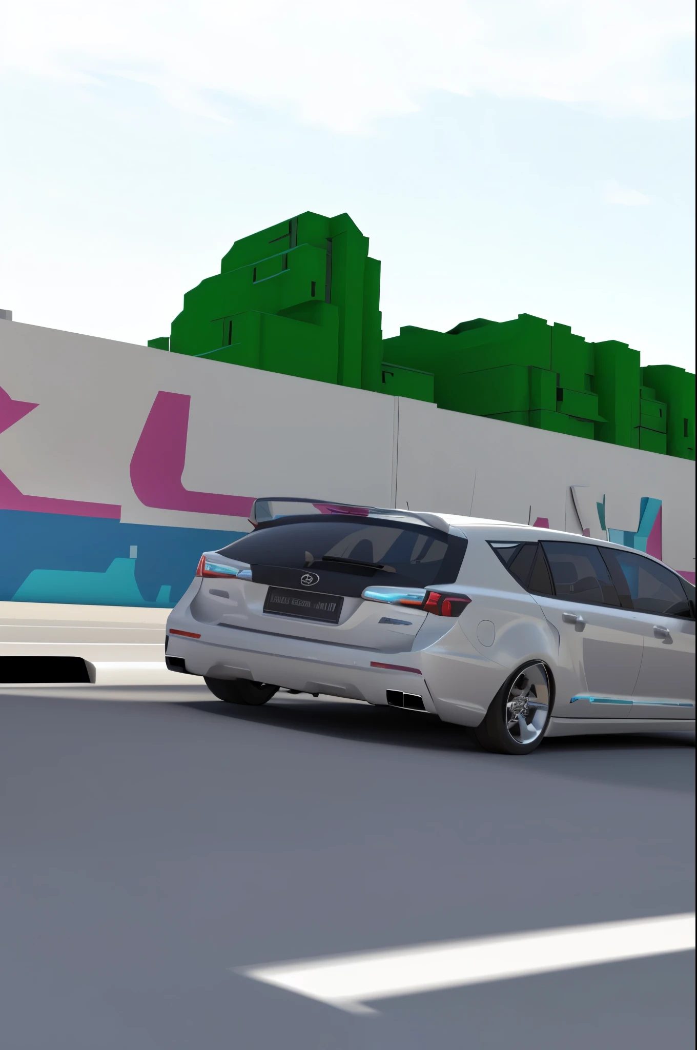 there is a car that is driving down the street, 3 d render n - 9, vehicle concept photo!!, [ digital art ]!!, rear-shot, 16k 3d, render vray, 8k!, 8k!!, render 3 d, 3d render”, highly_detailed!!, full car, background hyper detailed, realistic!!, cg render