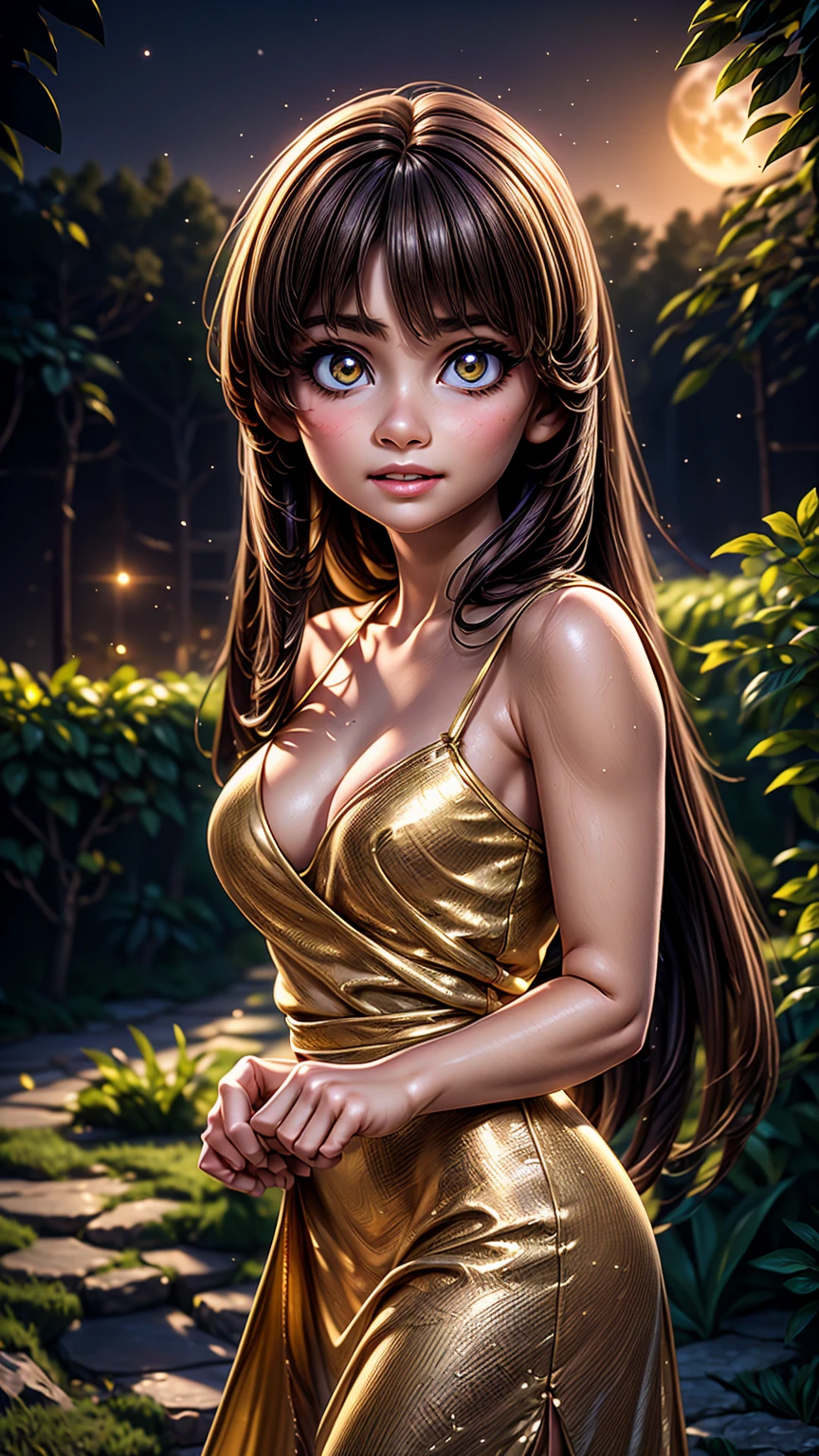 a beautiful girl in a garden at night, confessing her love under the moonlight, detailed facial features, long flowing hair, elegant dress, soft lighting, romantic atmosphere, cinematic composition, vibrant colors, fantasy, (best quality,4k,8k,highres,masterpiece:1.2),ultra-detailed,(realistic,photorealistic,photo-realistic:1.37),intricate details,dramatic lighting,glowing moon,lush foliage,stunning scenery,emotional expression,painterly style