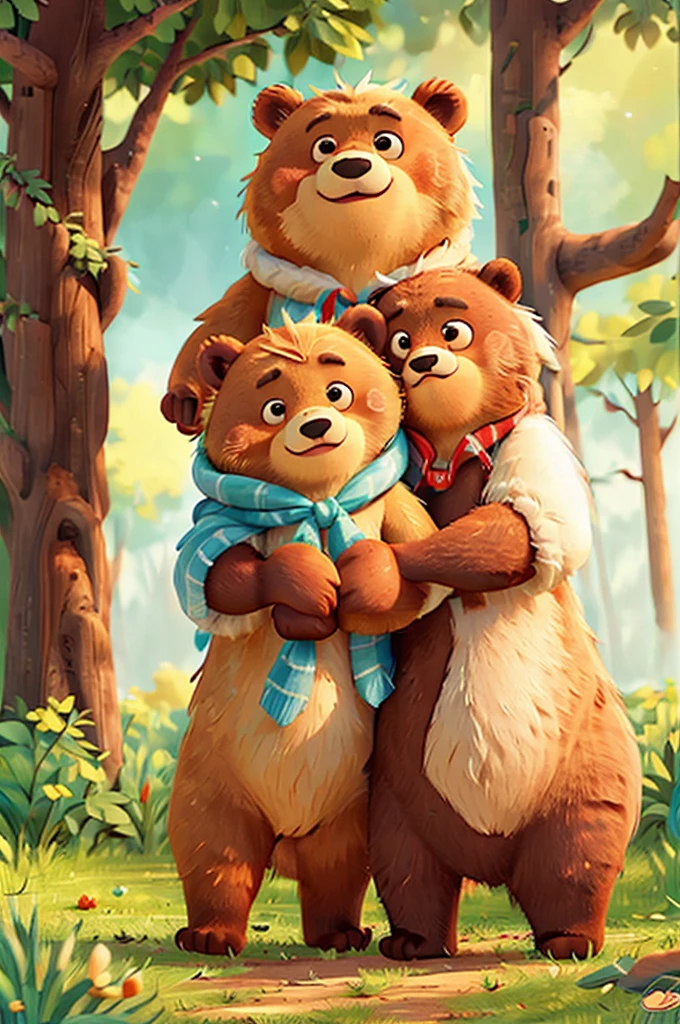 Two bears hugging.