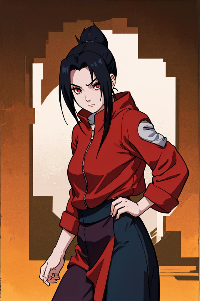 (((masterpiece))), ((naruto)), ((highly detailed)), (((high quality))), 1girl, solo, upper art, ((pretty face:1.2)), (((black hair))), very long hair, (((two ponytails))), sharigan eye, Uchiha eyes, ((Akatsuki clothing)), looking at viewer, nonchalant face, ((konoha background)), giant breasts, big breasts, ((pale skin)), closeup, ((dark vibes)), (((dynamic pose))), ((real proportions of a woman)), ((loose clothes)), ((dark red clothes))